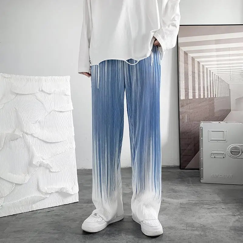 Silk Pleated Wide Leg Abstract Pants