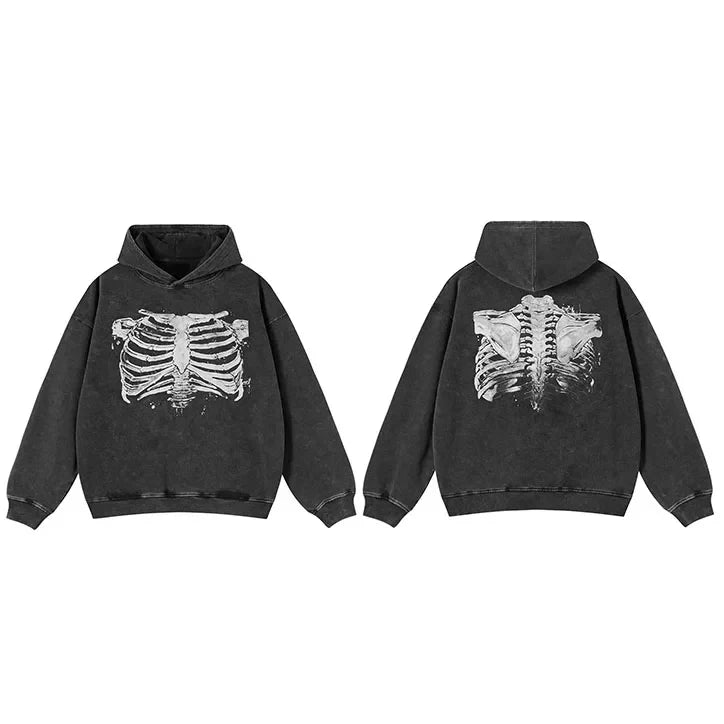 Y2K Faded Skeleton Graphic Hoodie