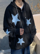 Oversized Star Patch Zip-Up Hoodie