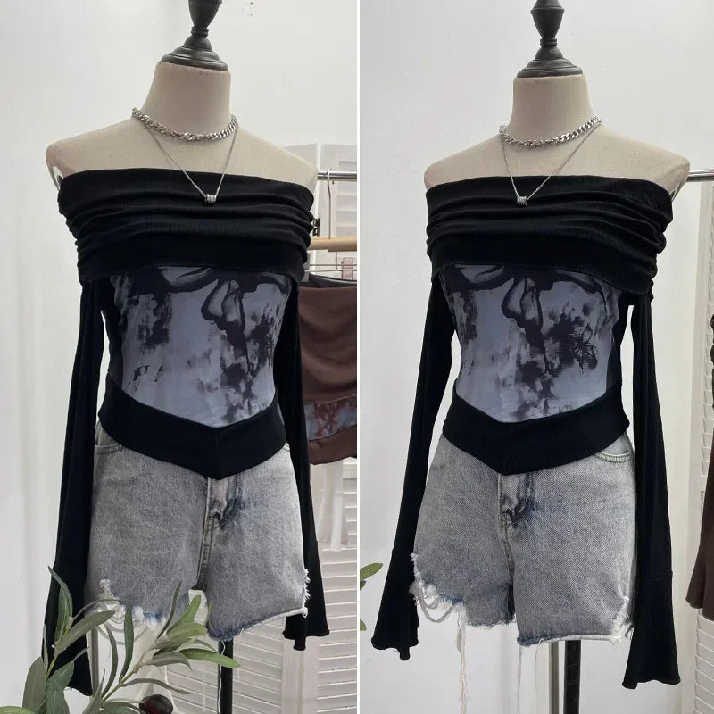 Fairycore Butterfly Ruched Off Shoulder Top