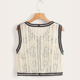 Sheer Floral Crochet Sleeveless Waistcoat T-Shirt