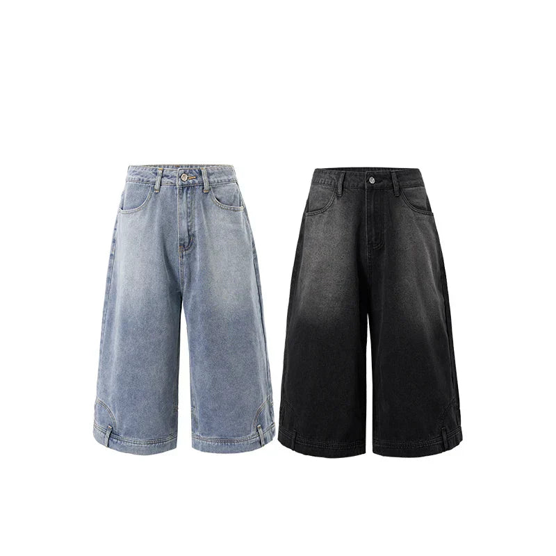 Jeans-Jorts mit geradem, weitem Bein