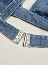 Metal Buckle Deep V-Neck Denim Tank