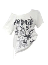 Vintage Y2k Oversized White Butterfly Print T-Shirt