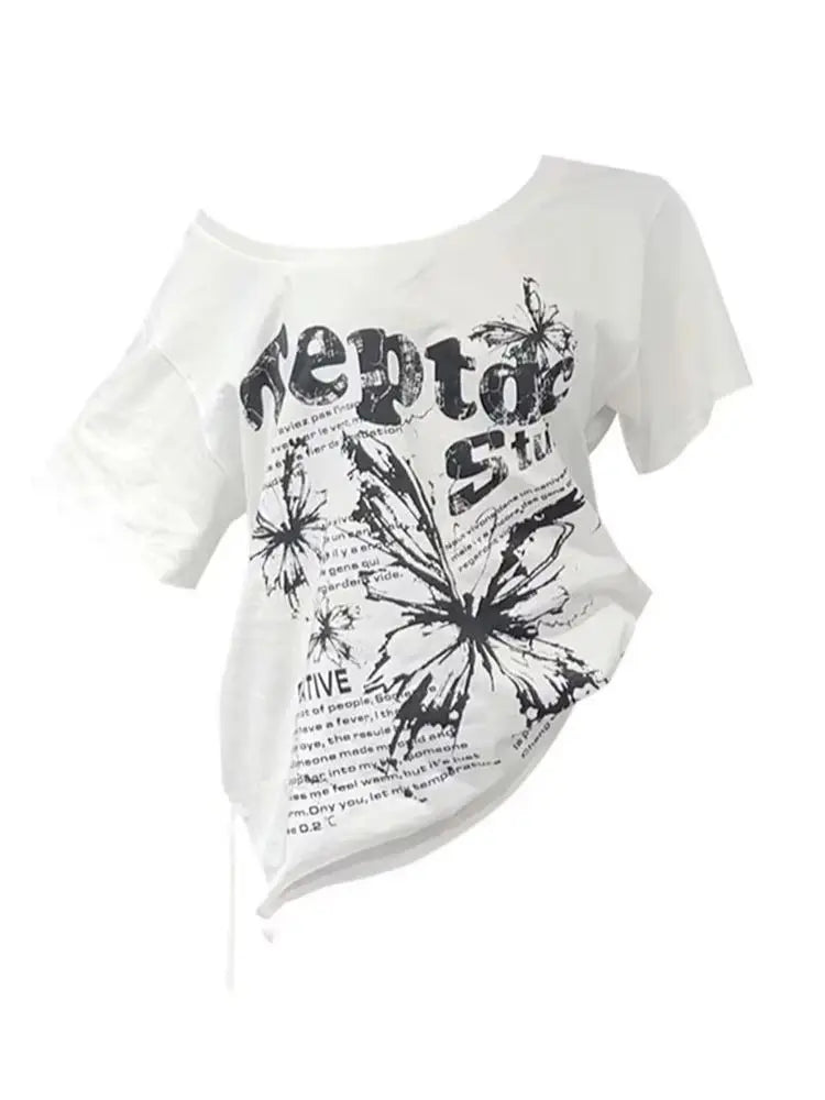 Vintage Y2k Oversized White Butterfly Print T-Shirt