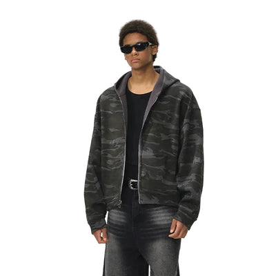 Wende-Kapuzenpullover mit Camouflage-Muster und Reißverschluss