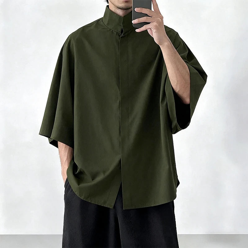 Korean Style High Collar Short Sleeve Shirt