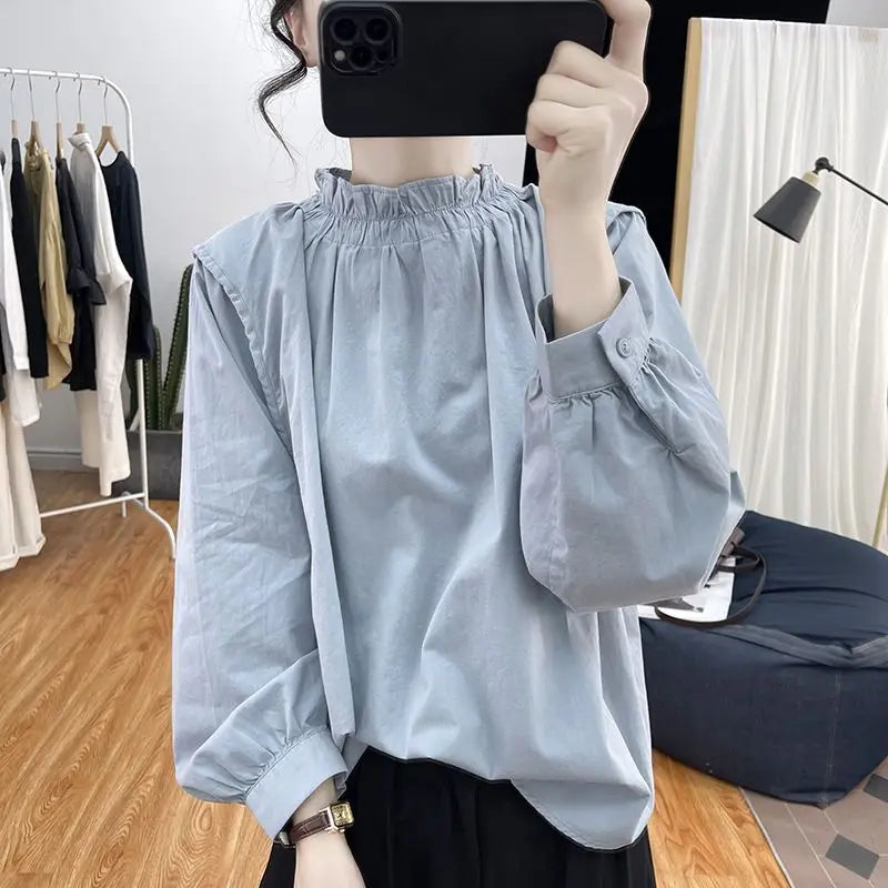 Coquette Core Bluse mit Rüschenkragen und Puffärmeln