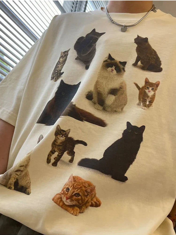 Y2k Cat Party Casual T-shirt