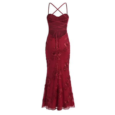 Vestido Elegante de Sirena Sin Espalda con Cordones Sexy