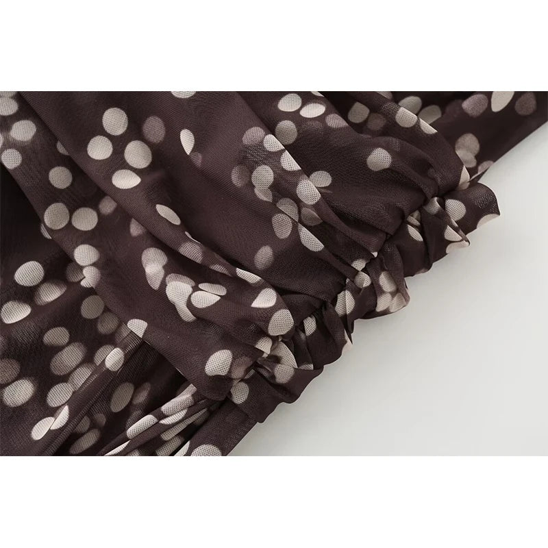 Brown Long Polka Dot Dress Sexy Sleeveless