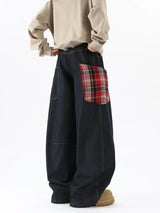 Bandana-Patchwork-Plaid-Jeans mit weitem Bein