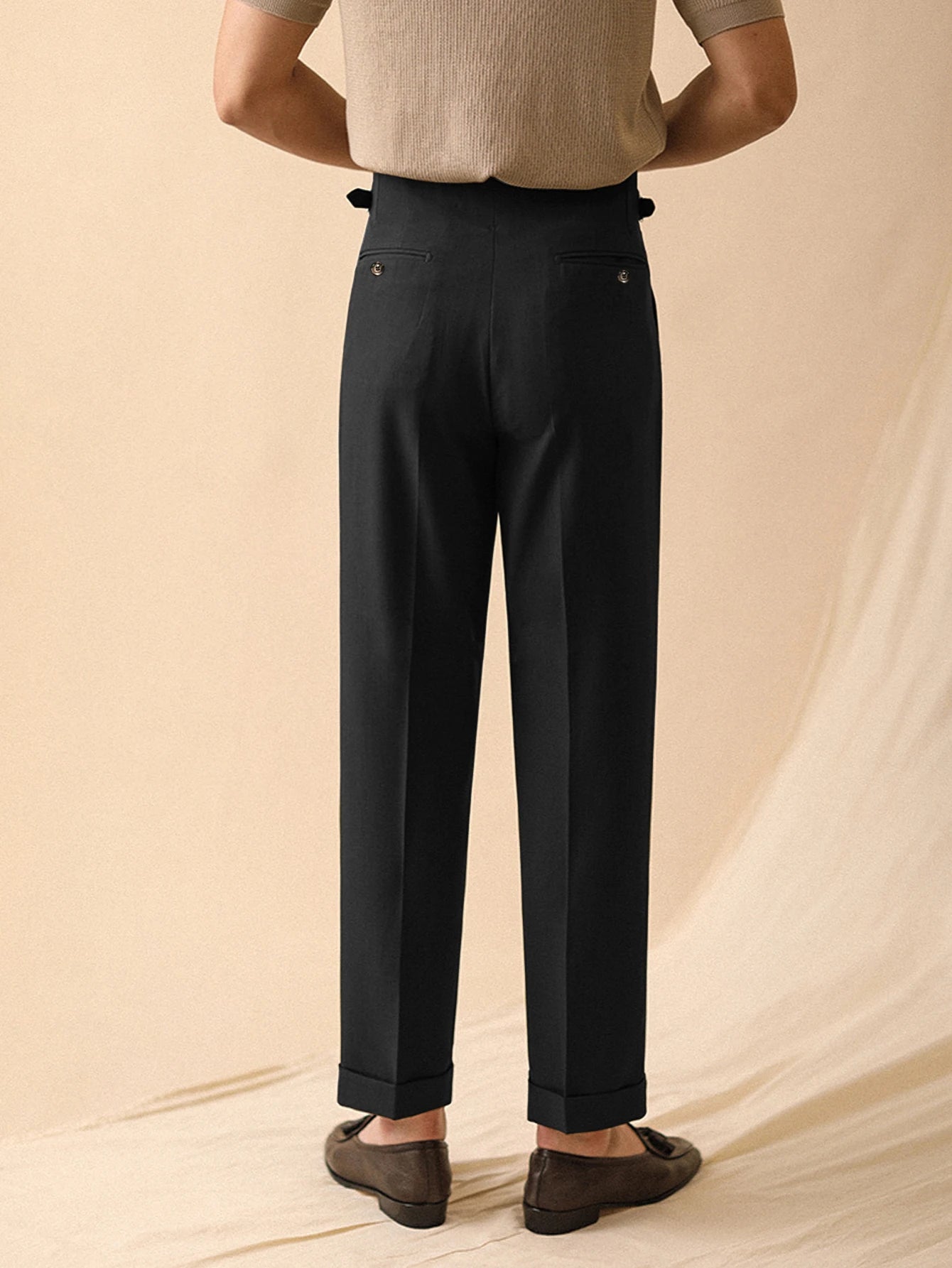 Pleated Button Wide Leg Italian Trousers