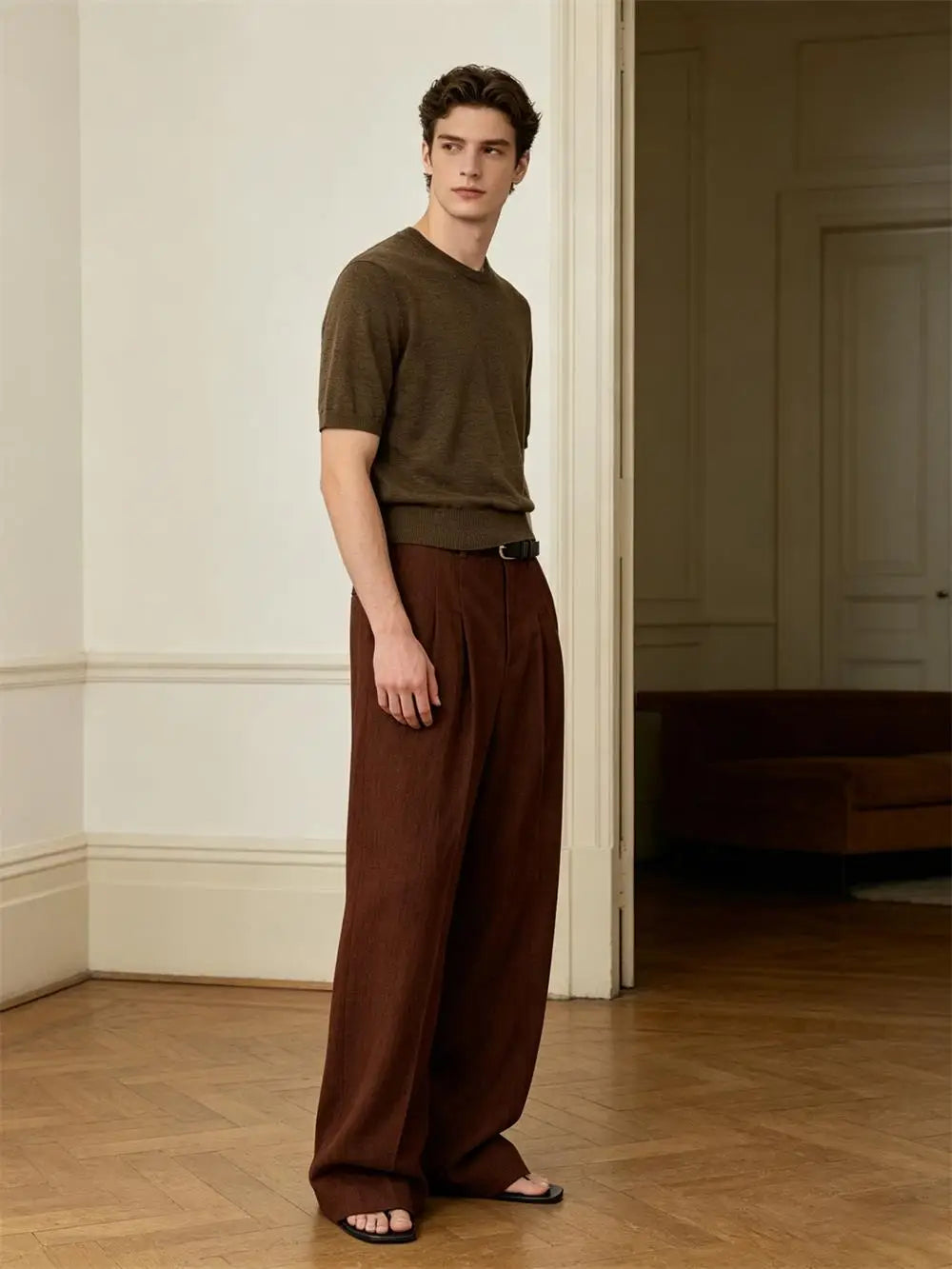 High Waist Pleated Linen Wide Leg Pants