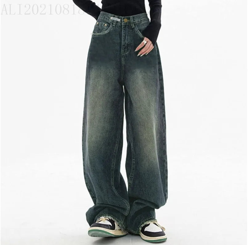 Y2k Women's High Waist Wide Leg Denim Jeans