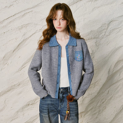 Denim Embroidery Cardigan