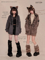 Cute Loose Ears Zipper Hoodie