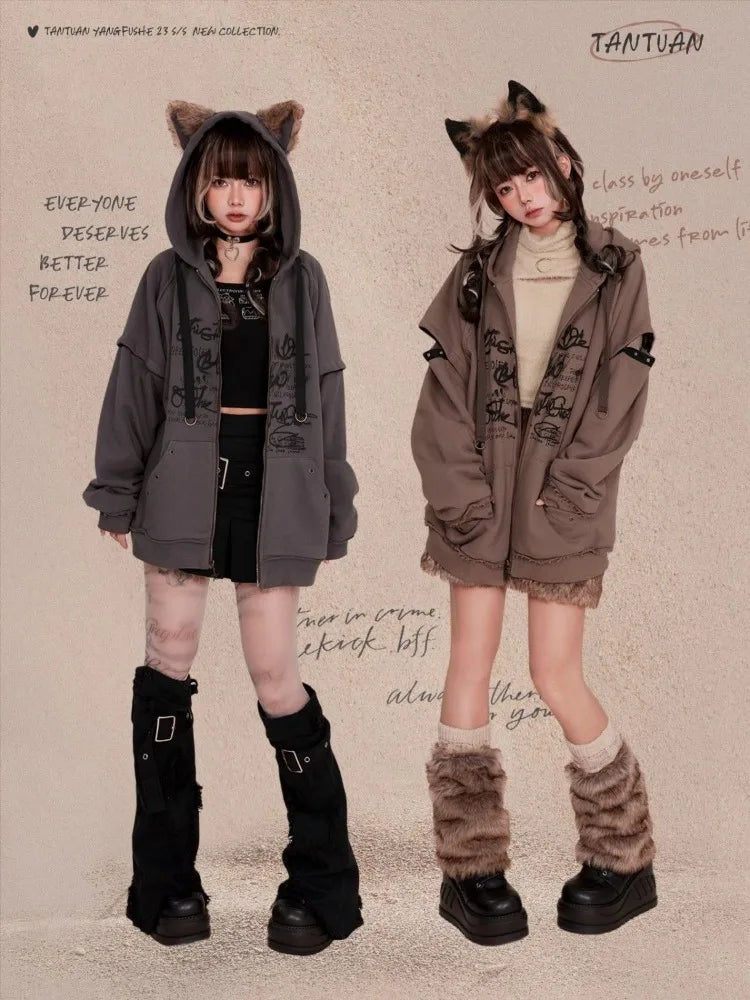 Cute Loose Ears Zipper Hoodie