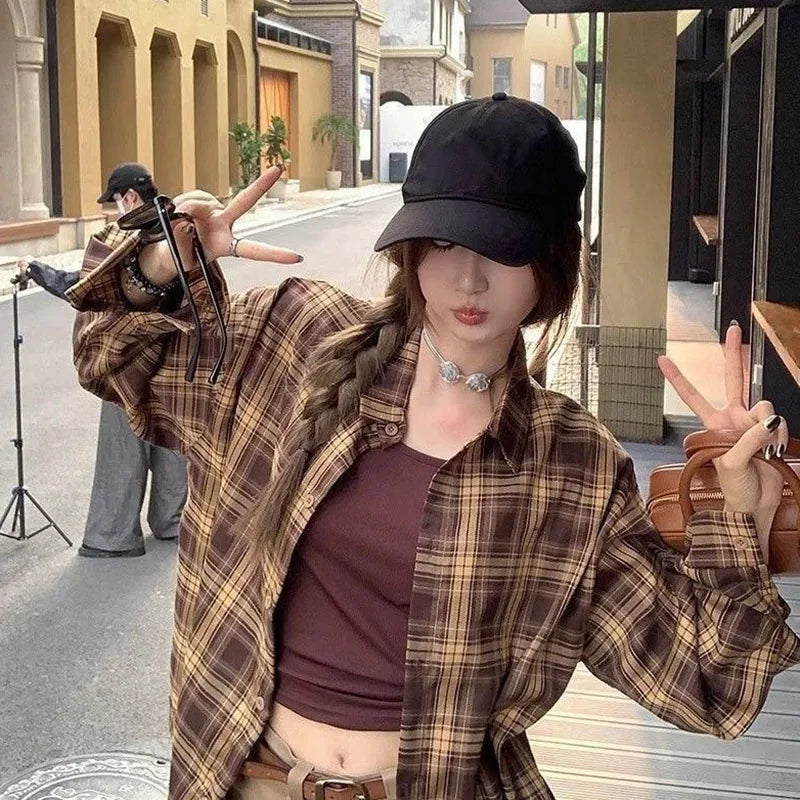 Loose Plaid Lazy Girl Oversized Shirt