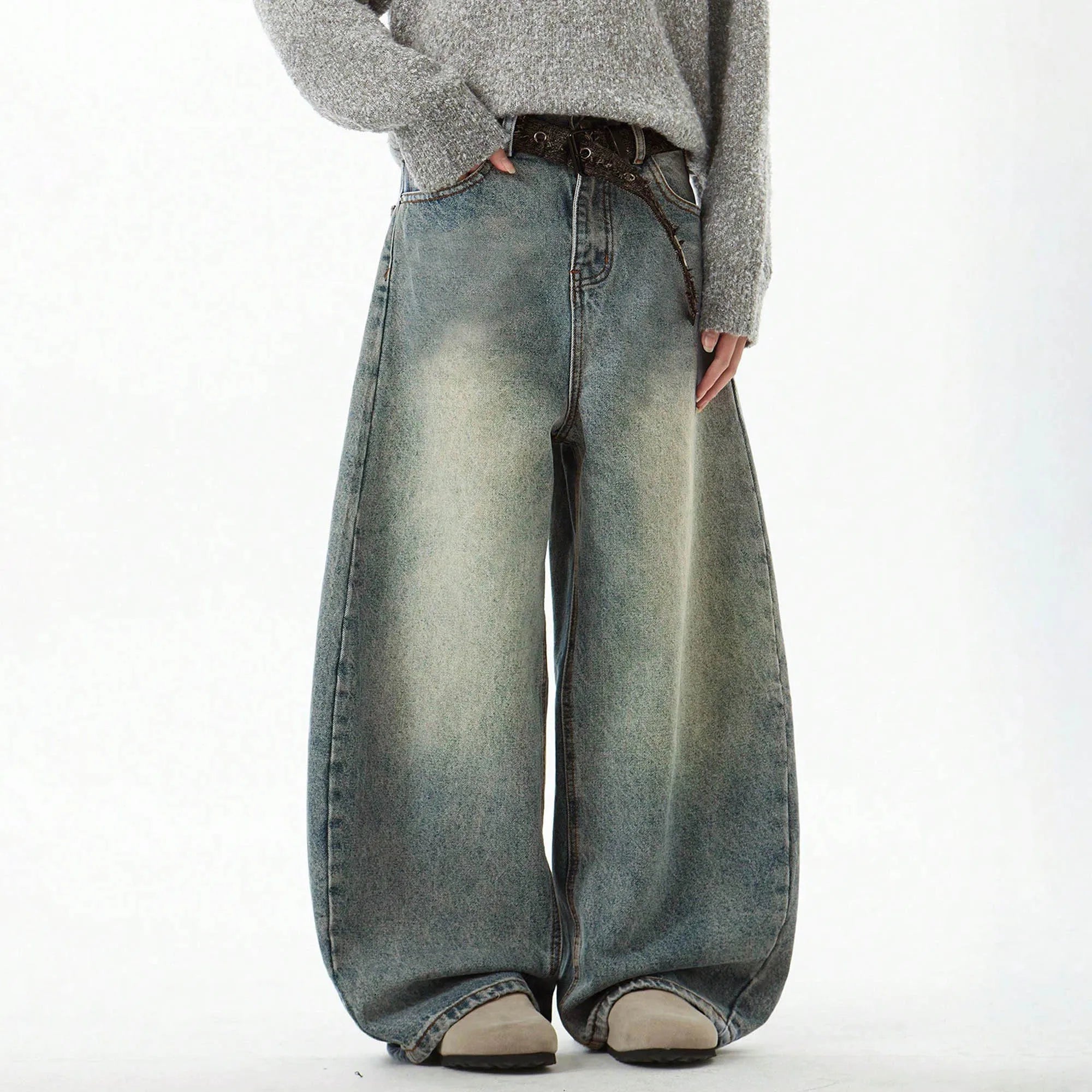 Faded Wide Leg Vintage Denim Jeans