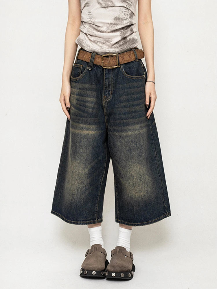 Pantalones cortos de mezclilla anchos estilo Y2K vintage