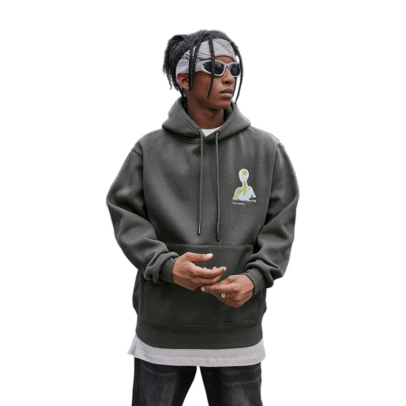 Graue Hip-Hop-Grafik-Hoodies
