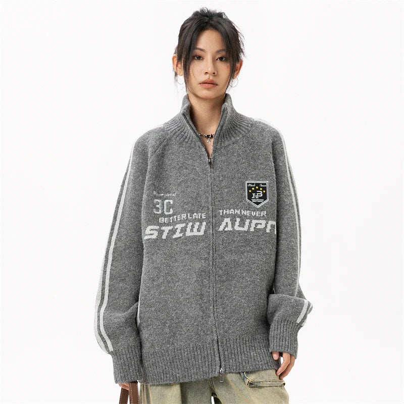 Luxury Oversize Knit Zip-Up Sweatshirt