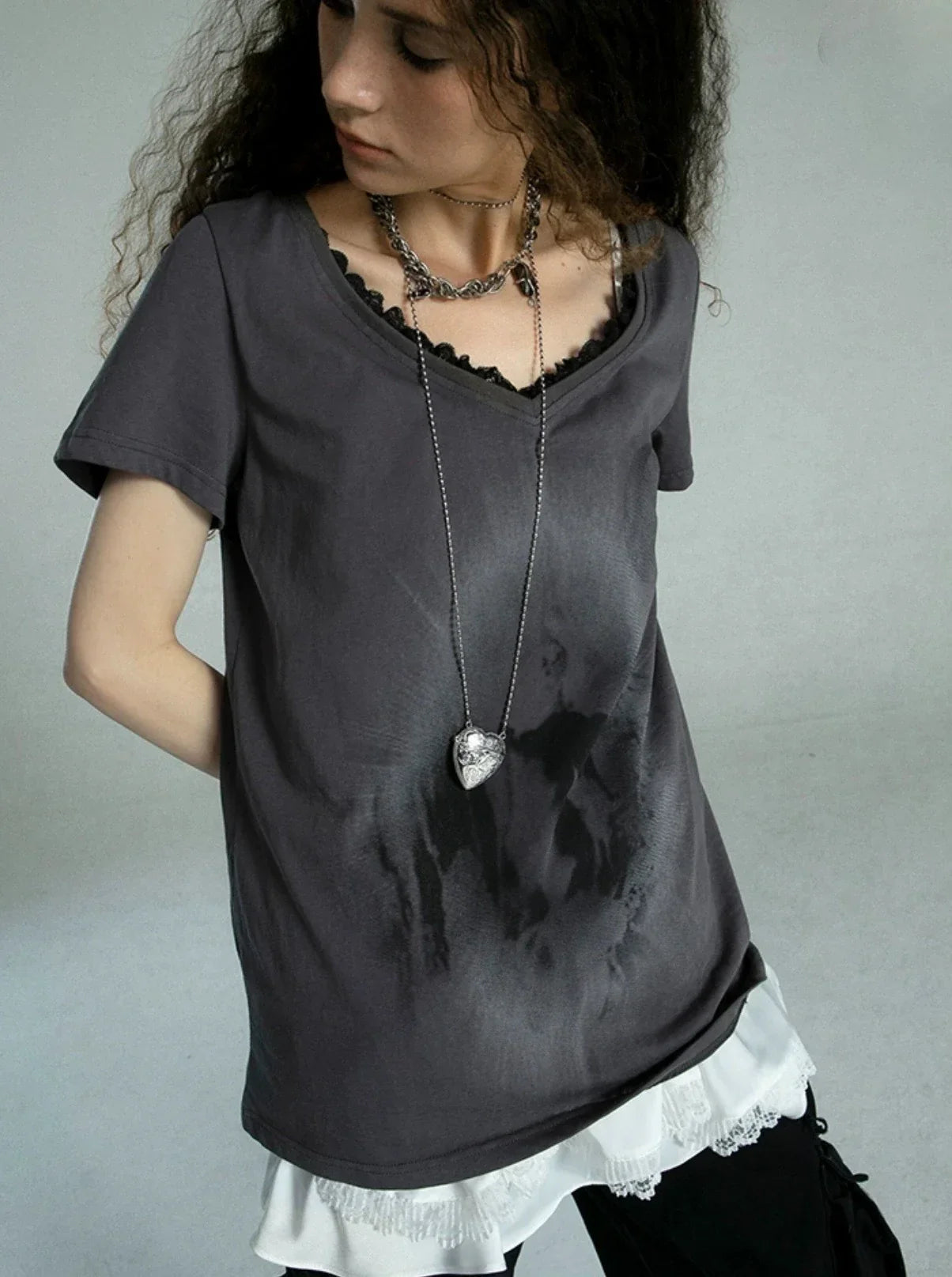 Vintage Lace Patchwork Grunge Punk T-Shirt