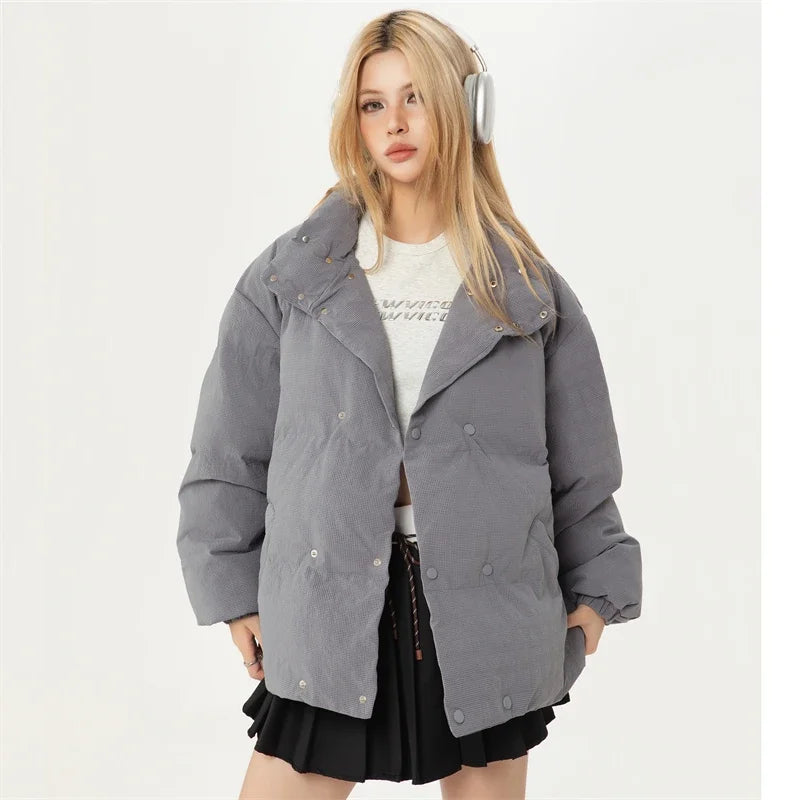 Chaqueta acolchada de plumón para mujer, color gris