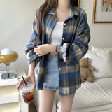 Oversized-Tartan-Jacken-T-Shirt mit Kragen