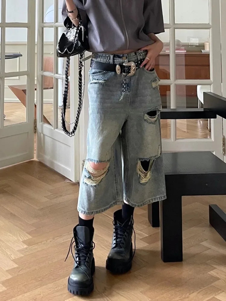 Vintage blaue zerrissene Distressed Jorts