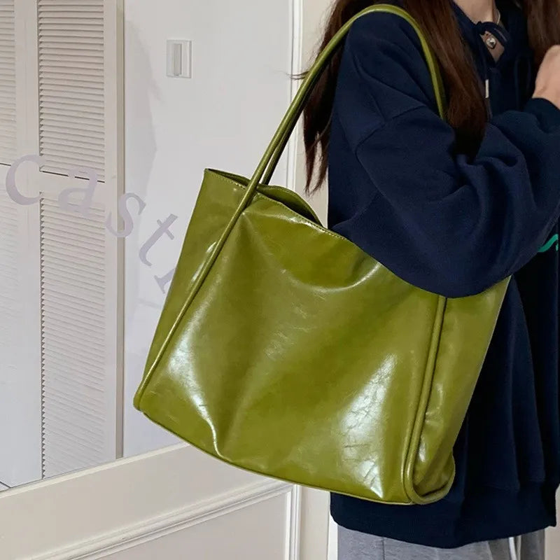 Y2K Leather Simple Style Shoulder Bag