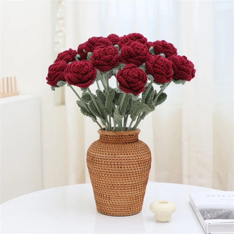 Elegant Crochet Rose Flower Home Decoration