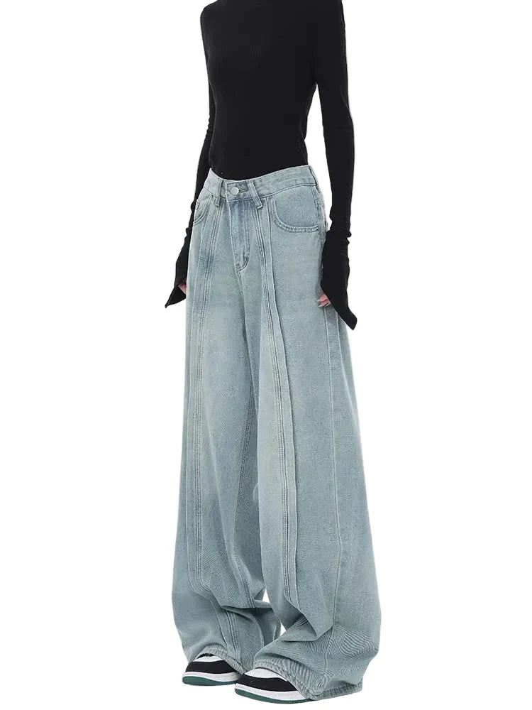 Vintage-Jeans mit hoher Taille in Blau und weitem Bein