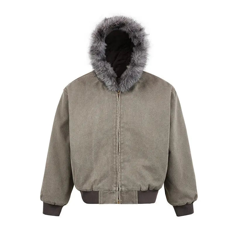 Wattierte Retro-Schnee-Kapuzen-Fell-Pufferjacke