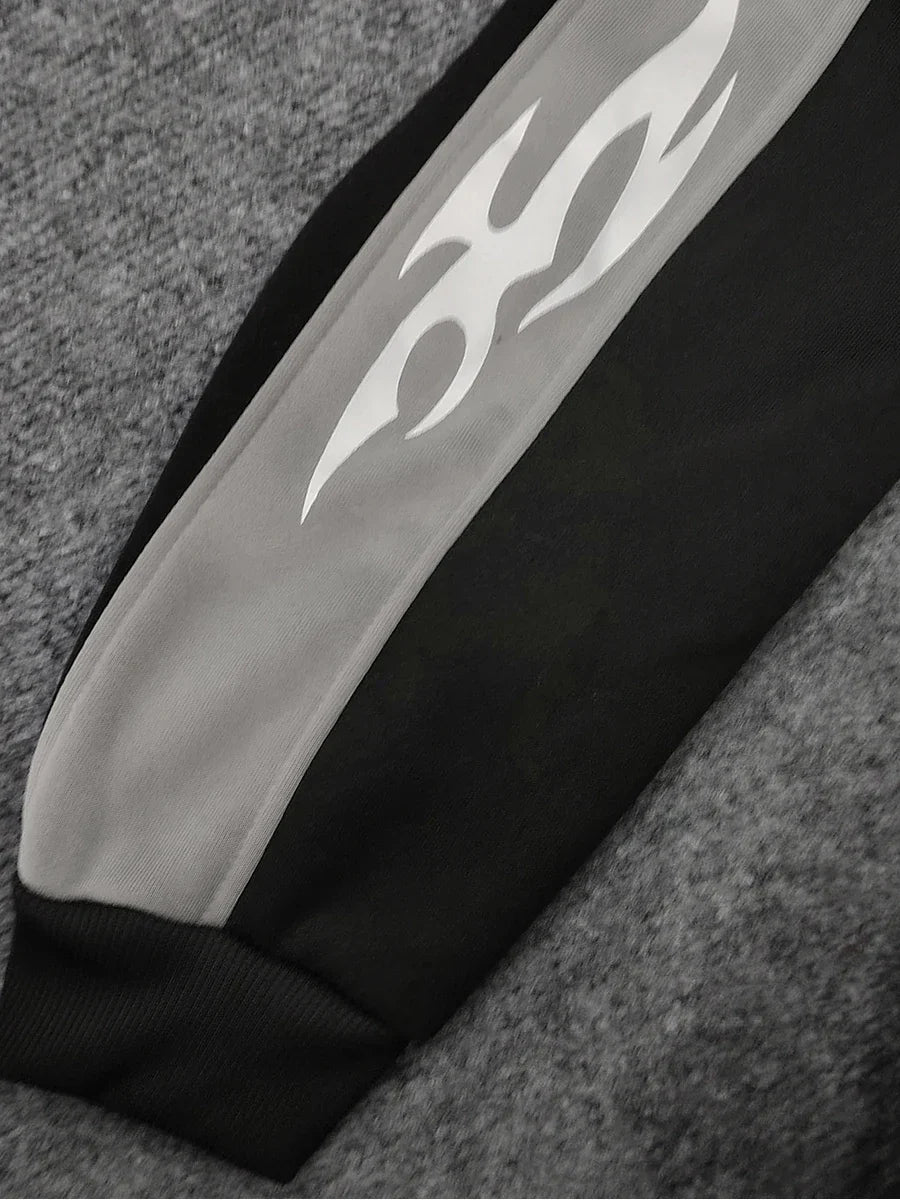 Y2K Striped Color Zip-up Gray Hoodie