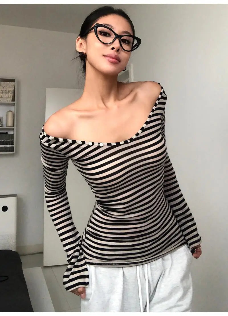 Y2K Striped Long Sleeve Top