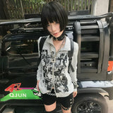Grunge Graffiti Print Zipper Shirt