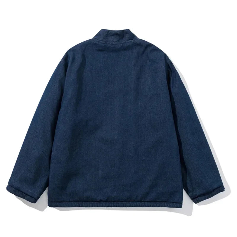 Drawstring Warm Wool Denim Coat