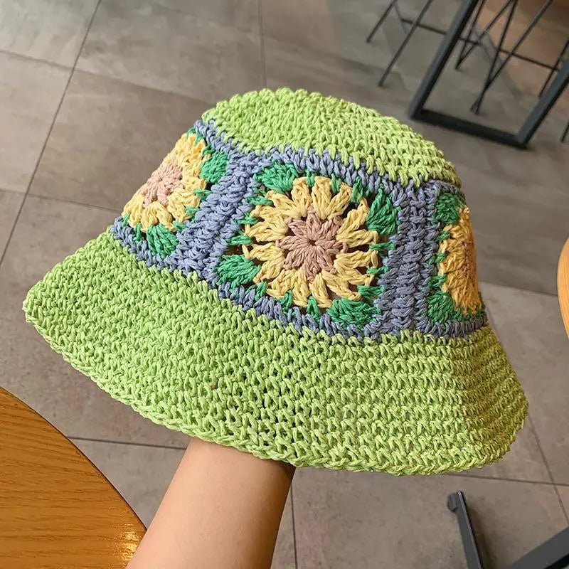 Sun Wide Brim Hand Woven Flowers