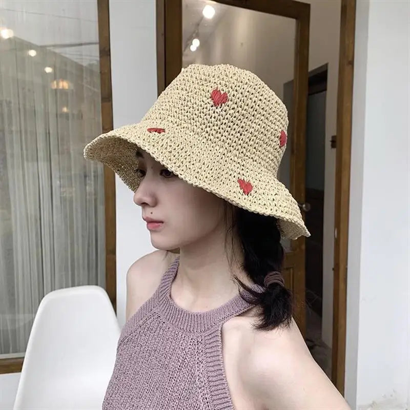Red Love Crochet Handmade Straw Hat