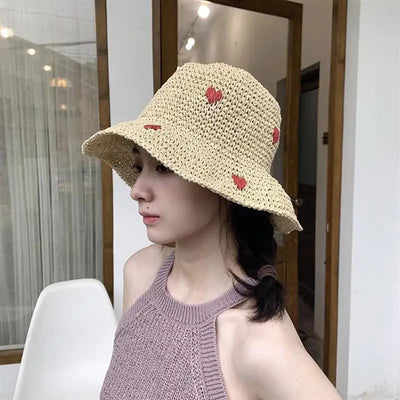 Red Love Crochet Handmade Straw Hat