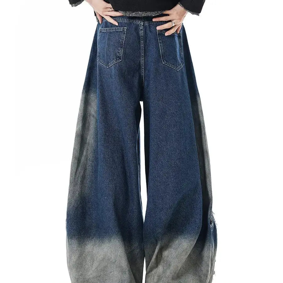 Jeans mit weitem Bein und Farbverlauf im Used-Look