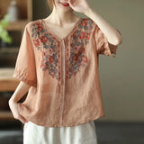 Vintage Embroidered V-Neck Floral T-Shirt
