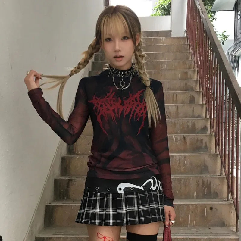 Tattoo Print Mesh Gothic T-Shirt