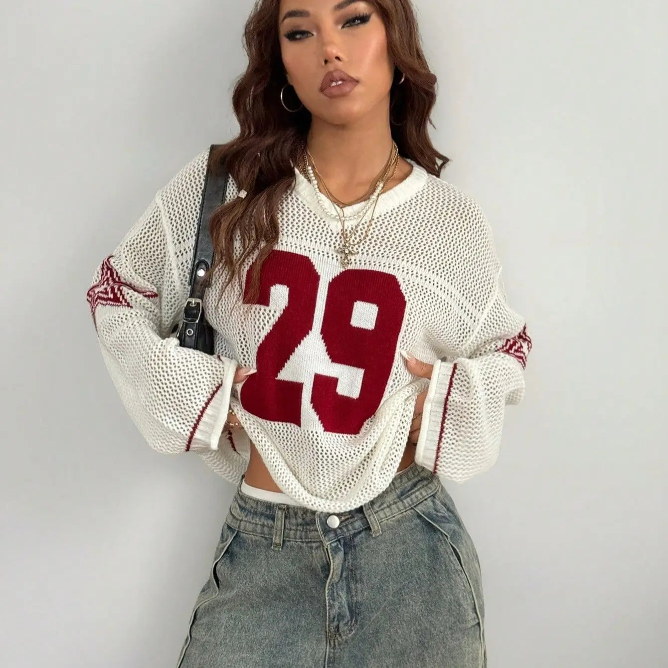 Burgundy Digital Knitted Sheer Sweater