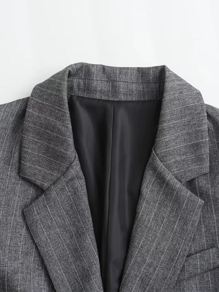 Vintage Striped Single Breasted Blazer