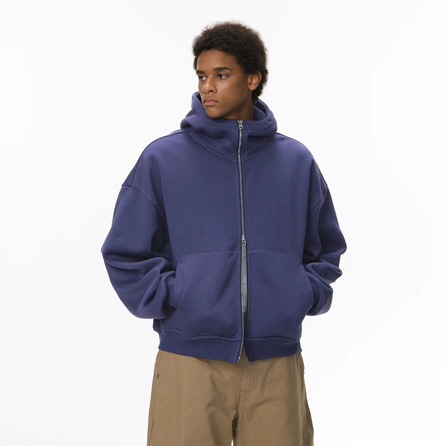 Y2K Fleece Zip-up Solid Color Hoodie