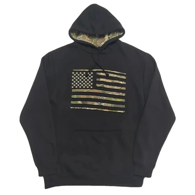 Black Embroidery US Flag Hoodie