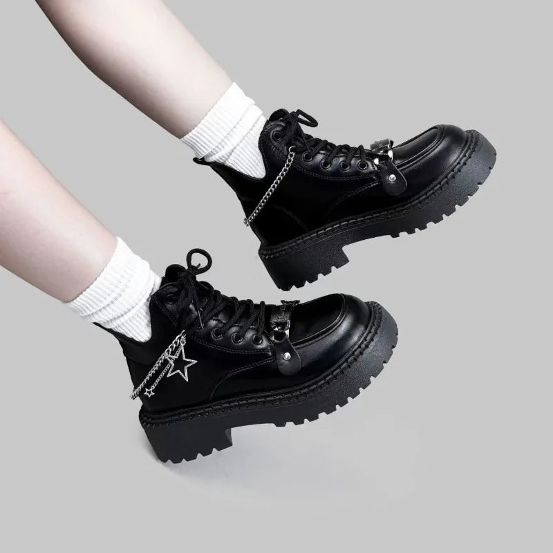 Chain Solid Color Women's  Motorcycle Shoes